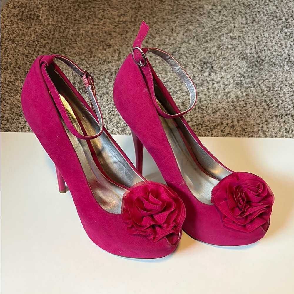 Qupid Pink Suede Heels with Ankle Strap